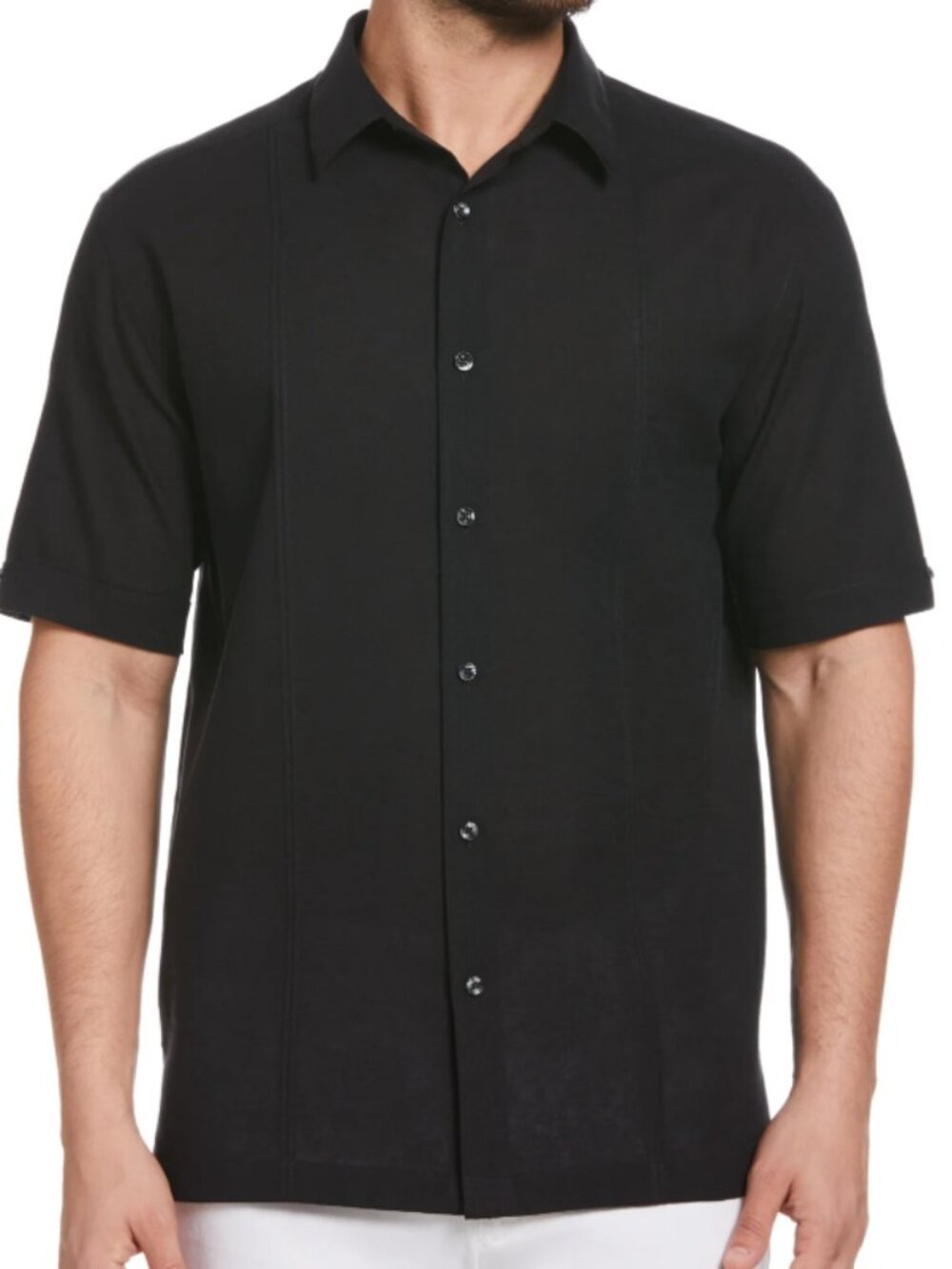 NEW Cafe Luna Men's Short Sleeve Linen-Cotton Tuck Panel Woven Medium Shirt